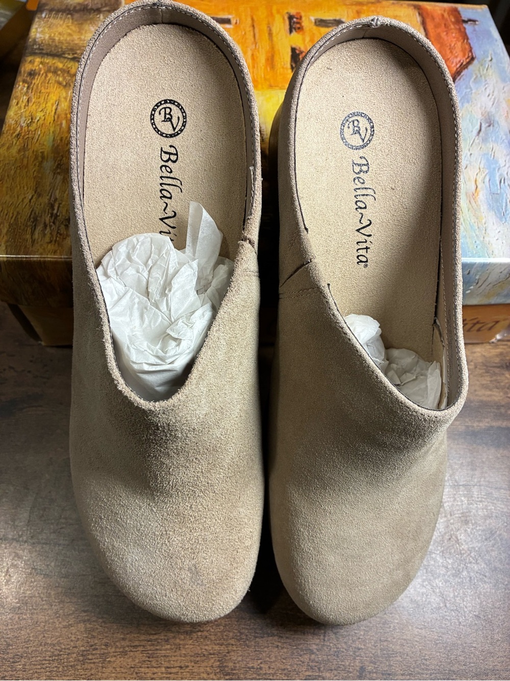 Bella Vita Women's Almond Suede Leather Slip-On Mules